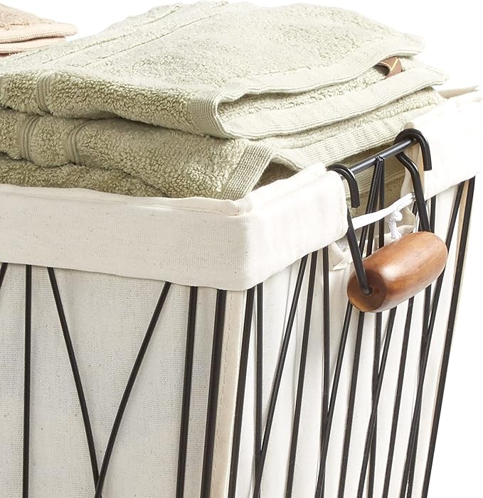 Artesa Verona Rolling Laundry Hamper Cart with Removable Canvas Bag, White and Black Large