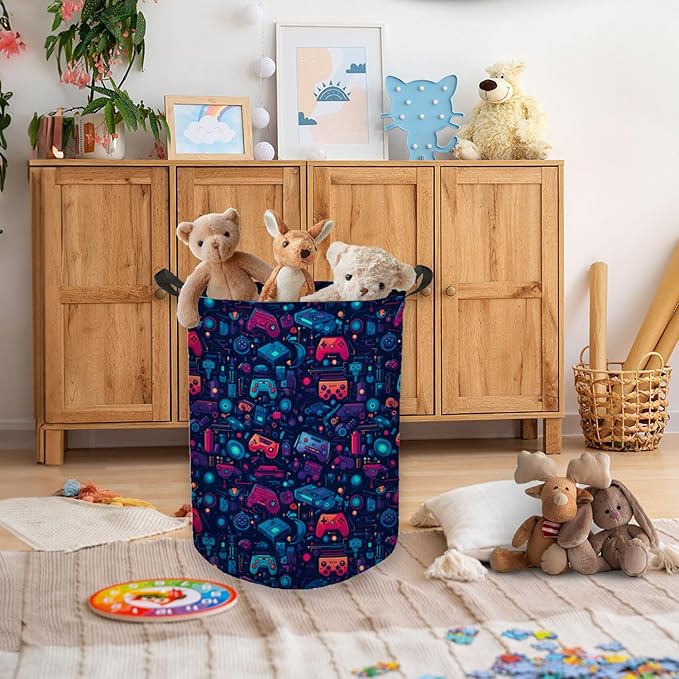 Game Gaming Laundry Basket, Toybox for Boys Room, Red and Blue Game Laundry Basket Hamper Waterproof Collapsible Clothes Toys Storage Bin Organizer for Bedroom Bathroom Boys Gamer Room