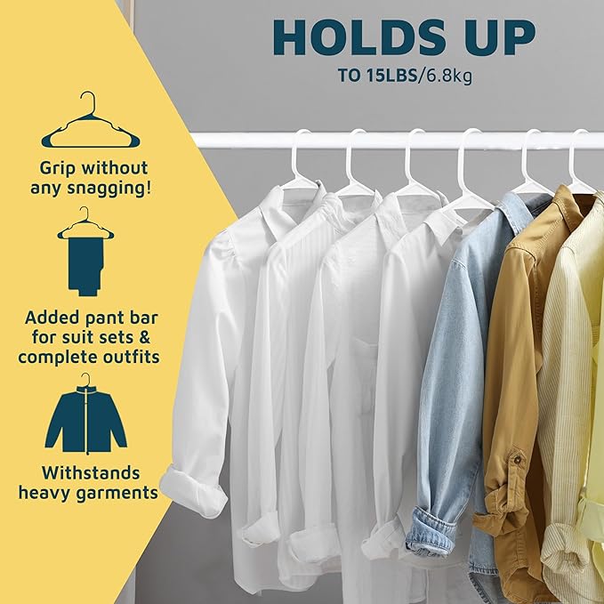Lifemaster Plastic Clothes Hanger Set - 30 Pieces Versatile, Lightweight, Space-Saving, Non-Slip, Slim Designed, Dry and Wet Clothes Hanger Set - White