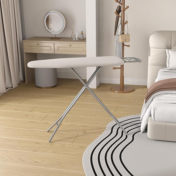 Yaheetech Foldable Ironing Board, Heavy Duty Iron Board with 9 Adjustable Heights, 4 Layer Cover and Safety Iron Rest, 52X14 Compact and Space Save Iron Board for Home Laundry Room Use, Beige