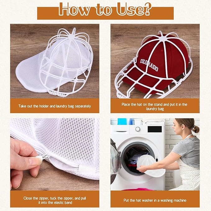 Hat Washer for Washing Machine & Dishwasher – 2-Pack Cap Washer Cage for Baseball Hats, Protects Shape During Cleaning, Works with Flat or Curved Brim Caps