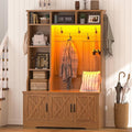 Hall Tree with Bench and Shoe Storage, Farmhouse Entryway Bench with Coat Racks and Led Lights, Tall Hall Tree with 7 Coat Hooks, 6 Storage Cubbies, Adjustable Shelf