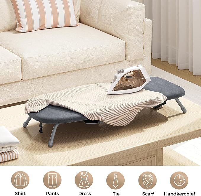Kingboard Tabletop Ironing Board with Iron Holder, Small Iron Board with Heat Resistant Covers, Portable Mini Ironing Board with Non-Slip Feet for Home Travel, 12 * 32 Black