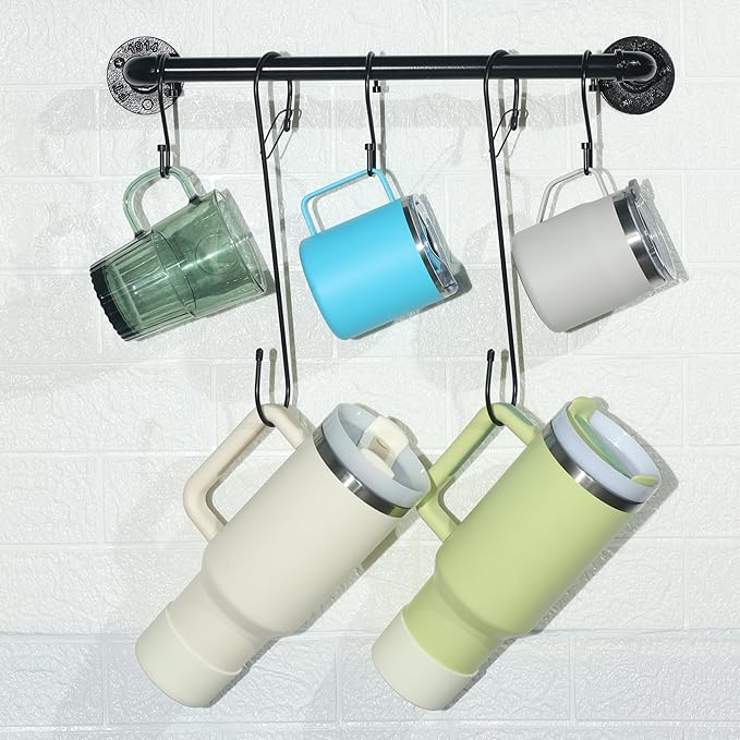 6Pcs S Hooks Hanging 12 inch Heavy Duty Large S Hooks with Safety Buckle, Long S Hook for Hanging Plant, Utility Hooks, Long Heavy Duty Hanging Hooks for Kitchen, Bathroom, Garden, Indoor, Outdoor