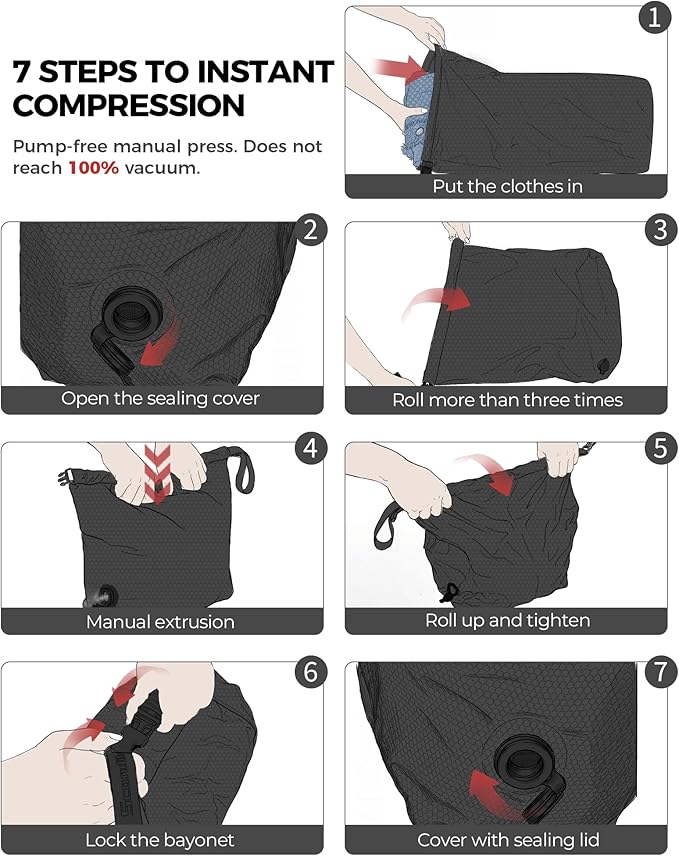 Travel Laundry Bag, Pump-Free Vacuum Compression Dirty Clothes Bag, Extra Large Reusable Waterproof & Washable Laundry Bag, Ideal for Suitcases, Road Trip Essentials, Black, 1 Pack (XL)