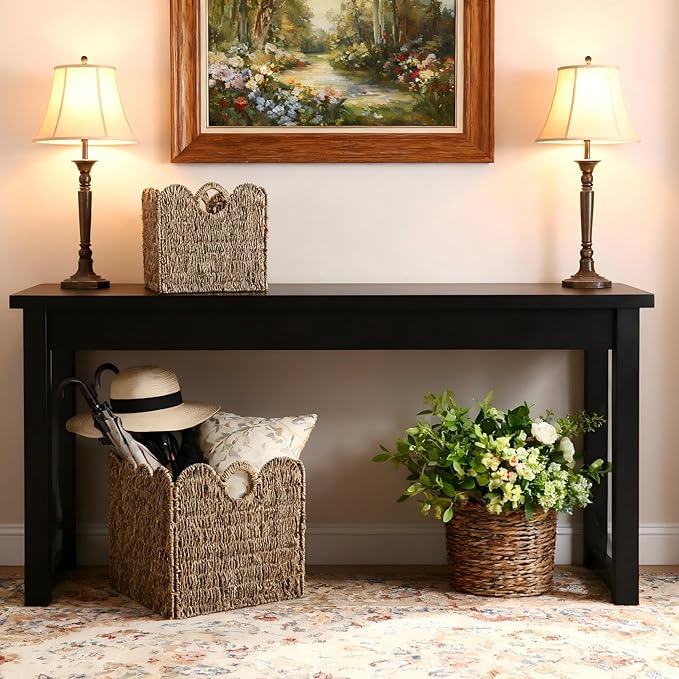 Scalloped Wicker Storage Cubes Basket, 12”x12“ Heavy Duty Paper rope/Hyacinth/Seagrass Baskets for Shelves, Foldable Natural Boho Square Bins (Seagrass, 12 x 12 x 12in, 4-Pack)