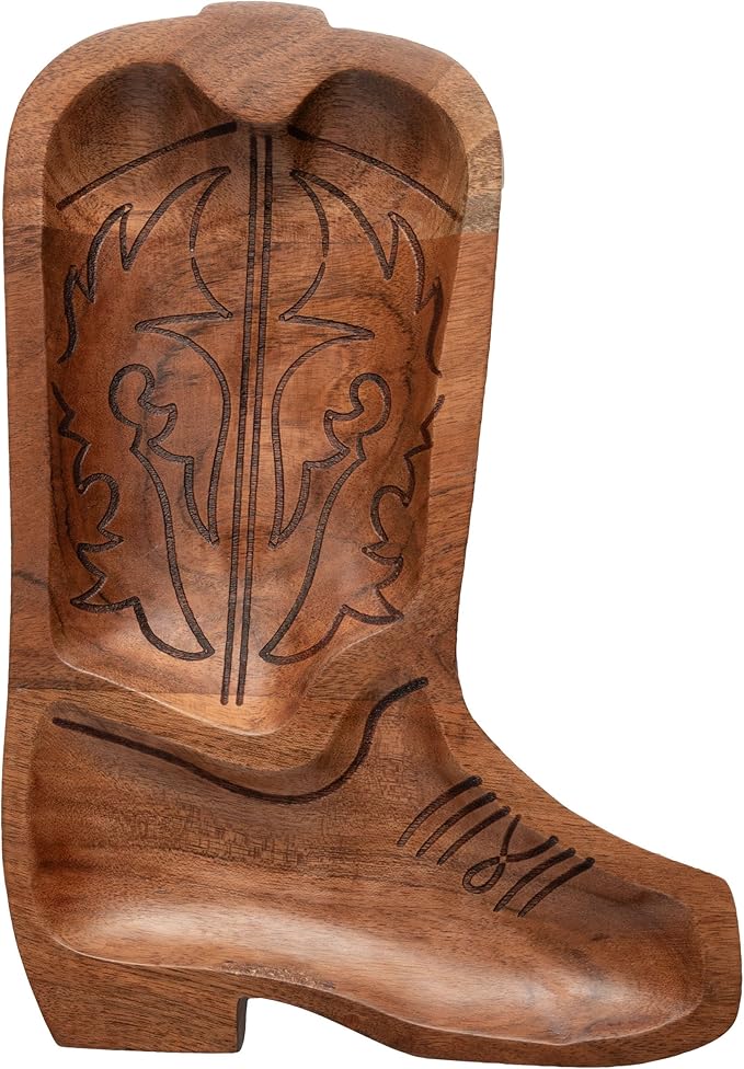 Karma, Acacia Wood Boot Shaped Serving Bowl, Wood Accent-Plates Divided Dessert Dish Serving Trays Platters, Boot
