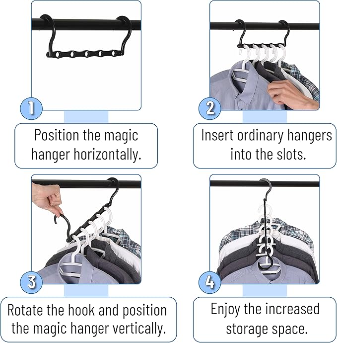 Mr. Pen- Space Saving Hangers for Clothes, 24 pcs, Black, Bulk Plastic Multi Clothes Hangers Space Saving, 5 Slots, 360° Rotating Hooks