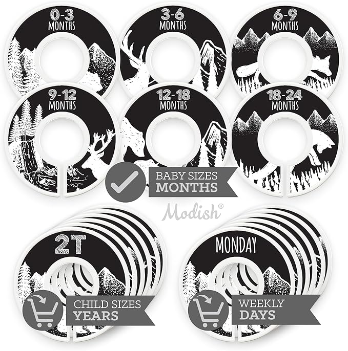 Baby Clothes Closet Organization, Hanging Size Dividers: Months & Years Sets, Girl Boy Neutral Black Woodland Animal Outdoor Mountain Forest Safari Explorer Nursery Décor, Useful Baby Gift