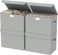 Foldable Storage Bin, Cube Organizer Basket with Flip-Top Lid and 2 Handles, Decorative Boxes for Shelves with Cover for Clothes, Towels, Blanket, 4 Pack, Grey, 13 x 9 x 7.9 In, XSNY12GM-4