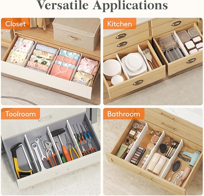 Lifewit 6" High 5 Pack Deep Drawer Dividers, 11.5-18.5" Expandable Clothes Divider for Drawers, Adjustable Dresser Drawer Organizers, White Drawer Separators for Dresser, Kitchen, Clothing