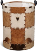 Cows Print Laundry Basket, Collapsible Waterproof Oxford Cloth Laundry Hamper, Vintage Round Kids Toys Storage Basket as Room Decor, Farmhouse Dirty Clothes Hamper for Bedroom Bathroom Dorm (Brown)