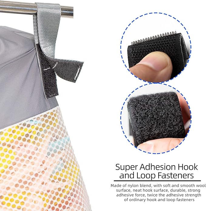 Mesh Clothespin Bag Holder Outside, Ventilation and Moisture Resistance, Multiple Hanging Methods Clothes Pin Bag with Drawstring Closure, Large-Capacity Clothespin Storage Organizer with Hooks