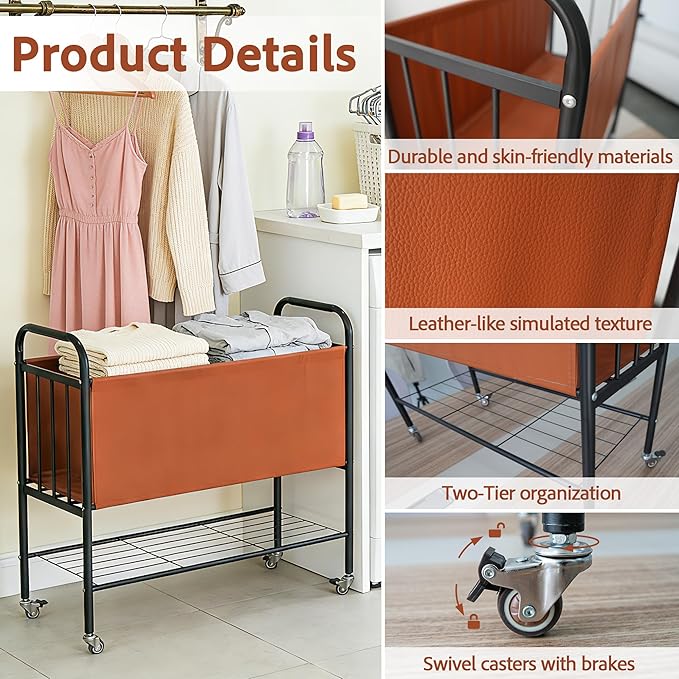 laundry basket with wheels, rolling laundry basket dirty clothes hamper storage cart, double laundry hamper for Bedroom, Laundry Room, Closet, Bathroom, College, 85L Large capacity (Black)