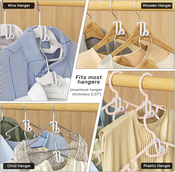 Tinfol 50pc Clothes Hanger Hooks Space Saving, White Heavy Duty Stackable Connector Hooks, Clothes Hanger Extender Clips for Closet Organizers