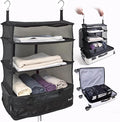 Grand Fusion Stow-N-Go Packing Organizer for Luggage, Portable Hanging Travel Shelves, Carry-On Closet, Hanging Packing Cubes, Collapsible Carry-On Organizer for Cruises & Hotels. Black - XL