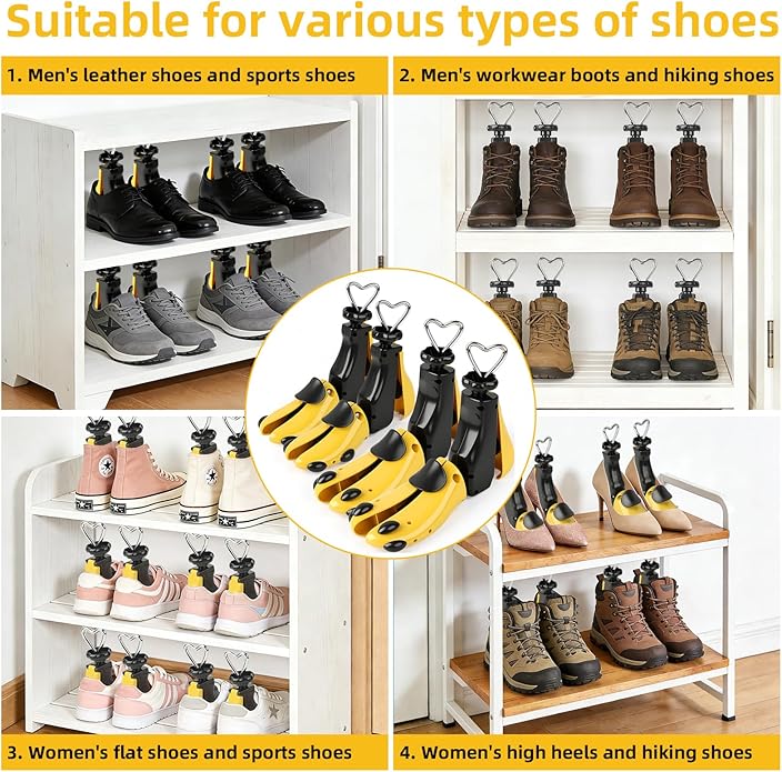 4 Pack Shoe Stretcher Women Men Bulk, Shoe Tree Adjustable Boot Widener Stretcher,Shoe Widener Stretcher for Shoe Toe Box Stretcher, Leather Shoe Stretcher Flats, Loafers, Sneakers