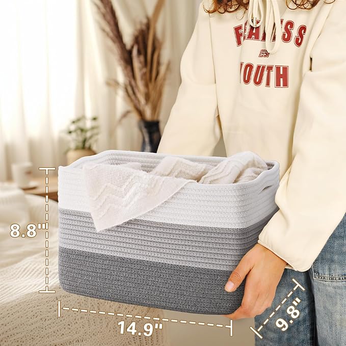 Baskets for Organizing,Storage Baskets,3 Pack Baskets for Shelfves,15"×10"×9" Woven Grey Basket,toy storage bins,bins for organization
