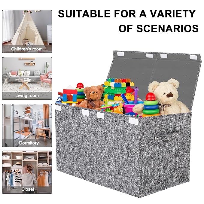VERONLY Collapsible Toy Storage Bin with Lid, 82L Large Capacity - Gray Neutral Space-Saving Organizer for Playroom, Bedroom & Nursery, Foldable Design