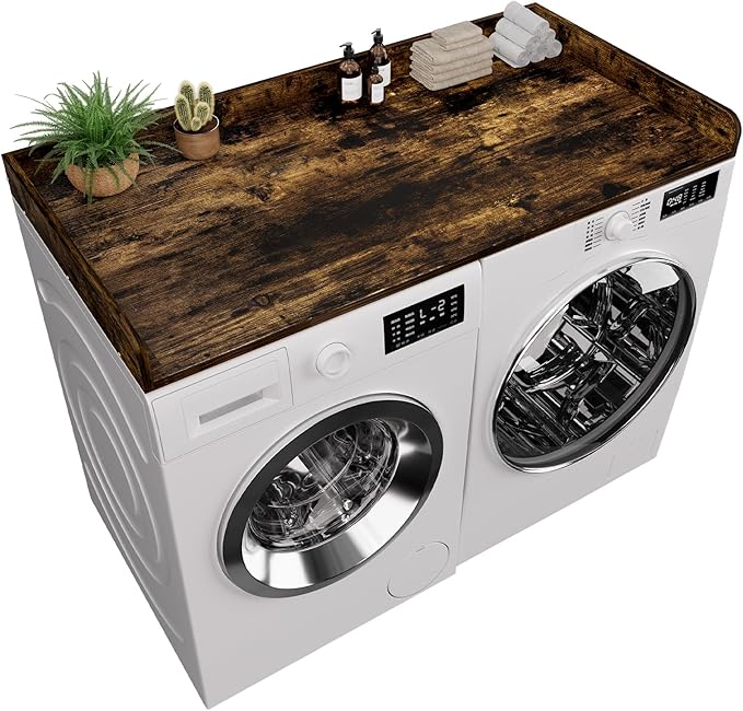 Washer Dryer Countertop, 27.5 x 54 Inch Washer and Dryer Countertop for Laundry Room Organization with Edge Wooden, Brown