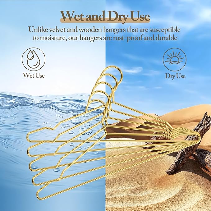 Metal Wire Clothes Hangers Bulk 30 Pack with Notches for Standard Size Coats, Shirts, Suits, Camisole, Dresses, Sturdy, Heavy-Duty, Space-Saving, Gold