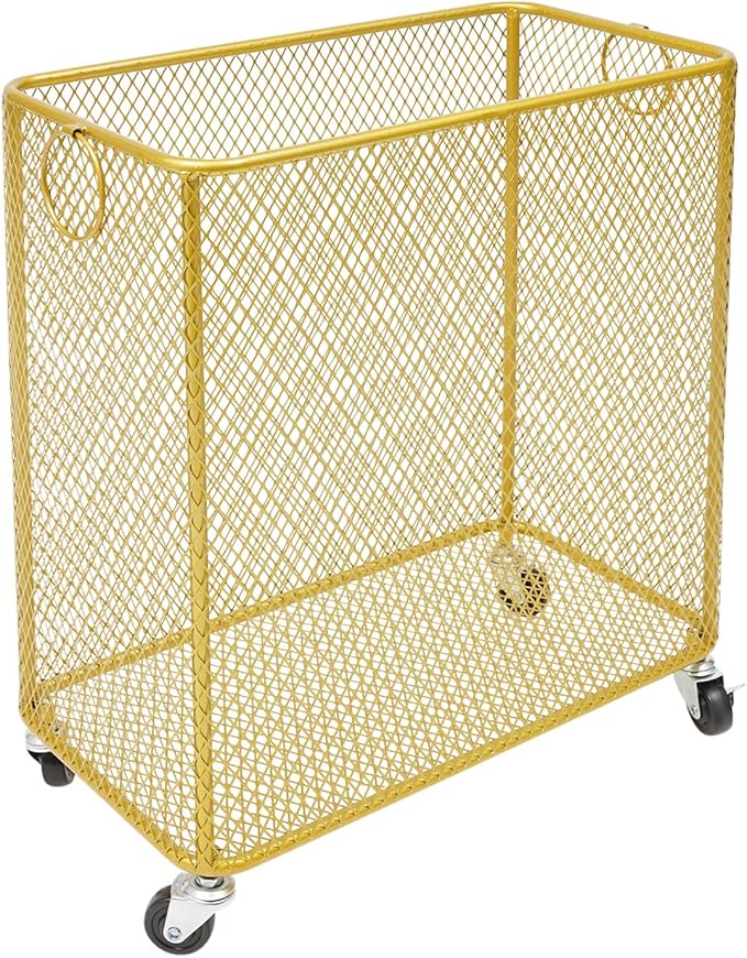 Wire Metal Rolling Laundry Basket On Wheels,Gold Mesh Wire Laundry Basket Storage Cart for Bathroom Bedroom Dirty Clothes Storage (I)