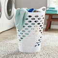Plastic Round Laundry Hamper, BPA-Free, White - Sturdy, Ventilated, with Comfort Carrying Handles for Bedroom, Bathroom & Dorm