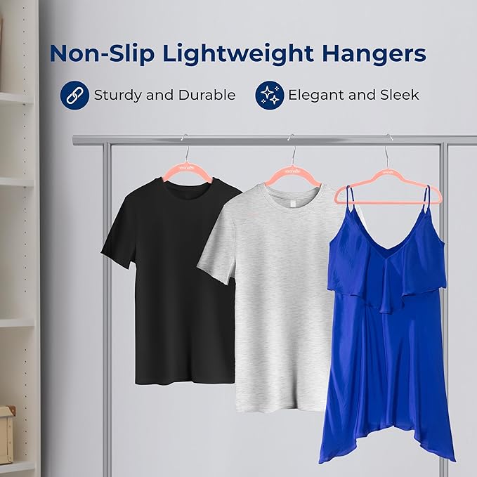 SereneLife 200 Pack Velvet Hangers - Non-Slip Felt Hangers with 360° Swivel Hook, Space-Saving, Ultra-Thin, Lightweight for Shirts, Sweaters, Hoodies, Kids Clothes & Dresses