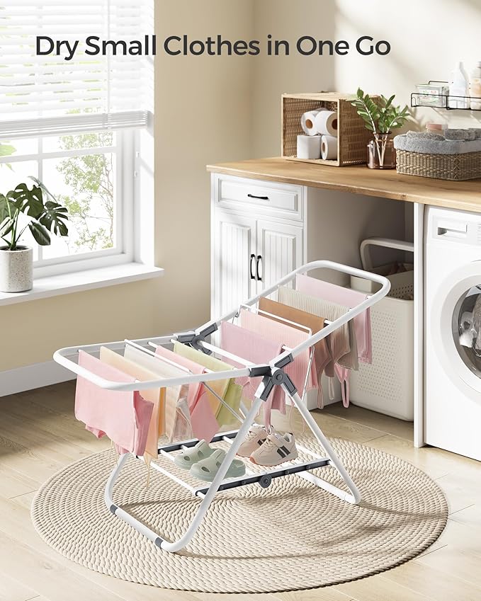 SONGMICS Small Clothes Drying Rack, Foldable 2-Level Laundry Drying Rack, Space-Saving, for Small Clothes, Towels, Bathroom, Balcony, 17.3 x 39.8 x 19.7 Inches, Cloud White ULLR504W01
