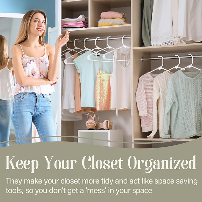 ZENY 100-Pack White Plastic Hangers for Clothes Space Saving Clothing Hangers, Long Lasting Clothes Hangers