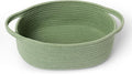 Green Woven Basket, 13" x 9" x 5" Baskets for Gifts Empty, Cute Cotton Rope Cat Dog Toy Bin Box, Small Woven Bin for Organizing, Green Room Decor, Nursery Baby Cloth Diaper Storage Organizer