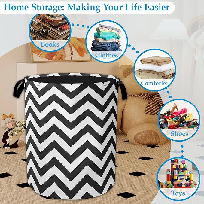 Black Lines Geometric Laundry Basket Collapsible Laundry Hamper Oxford Clothes Toy Storage Bin for Bathroom Bedroom Room Decor 16 X 20.8 Inch