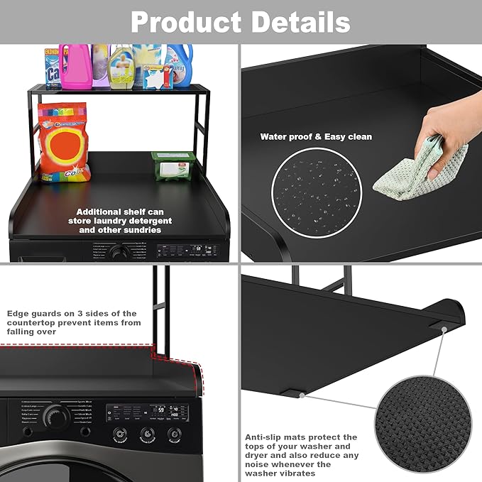 GDLF Washer Dryer Countertop Laundry Guard with Laundry Room Shelf for Single Washer/Dryer, 27.55" Depth x 27.55" Width
