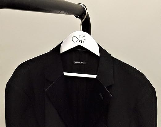 NAHANCO MRMR20117WB Same Sex, Gay Pride Hanger Set, White Wood Hangers with Black Imprint (Mr. and Mr.), 17” (2-Piece Set)