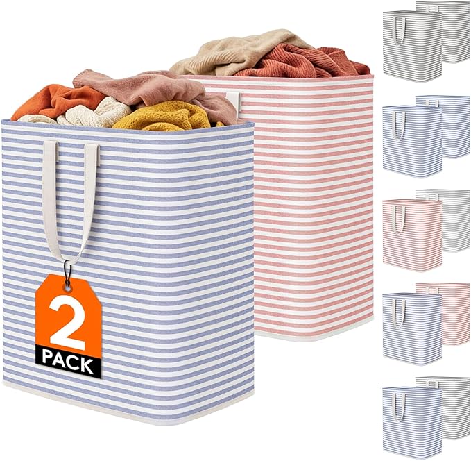 Lifewit 2 Pack Laundry Hamper Large Collapsible Laundry Baskets, Freestanding Waterproof Clothes Hamper with Easy Carry Handles in Laundry Room Bedroom Bathroom College Dorm, Pink&Blue, 2 x 100L