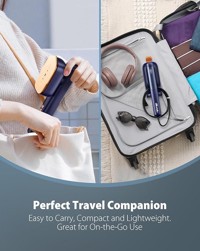 110-240V Travel Steamer for Clothes, 1100W Portable 2-in-1 Steamer ＆ Iron 2 In 1 Handheld Garment Steamer Iron, Large Ceramic Heat Panel for Home & Global & Europe Traveling