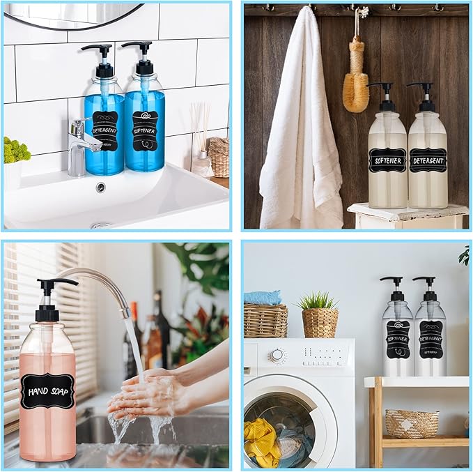 2 Pack 34 oz Clear Plastic Pump Bottles Dispenser Lotion Liquid Hand Empty Shampoo and Conditioner Dispenser Bathroom Kitchen Refillable Shampoo Container with Label Pen