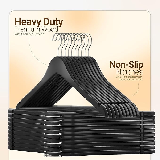 Utopia Home Premium Wooden Hangers 30 Pack - Durable & Slim Coat Hanger - Suit Hanger with 360-Degree Rotatable Hook - Wood Hangers with Shoulder Grooves (Black Color)