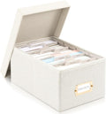 ZICOTO Decorative Photo Storage Box - Sturdy Linen Photo Organizer with Dividers is Perfect to Store Up to 850 Pictures and 4x6 Photos - Portable Scrapbook Storage Containers with Lid