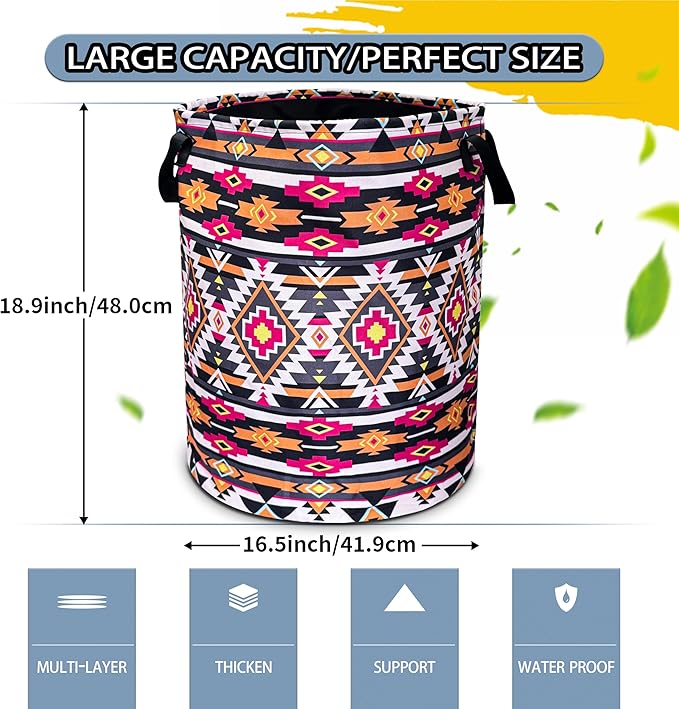 Ethnic Tribal Geometric Pattern Laundry Basket Foldable Oxford Cloth Funny Tote Bag Laundry Hamper Clothes Storage Bucket Toy Organizer For Bathroom/Laundry Storage/Bedroom 18.9x16.5 Inch