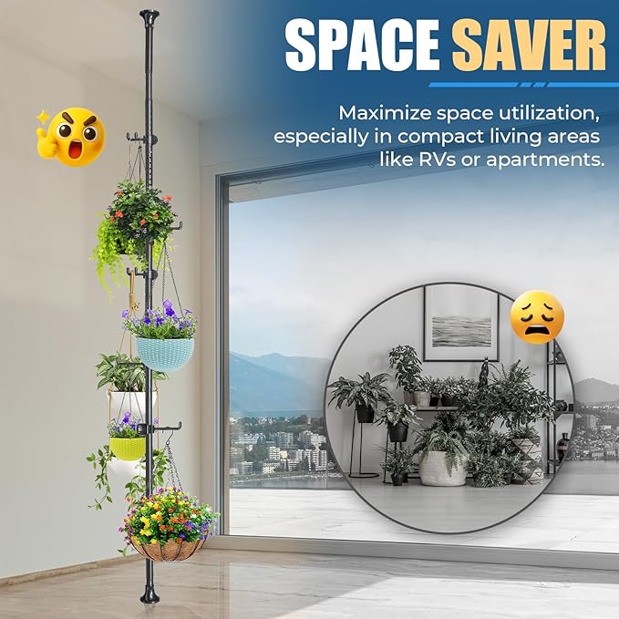 Coat Rack Freestanding with 12 Hooks - Multi-Purpose Organizer for Entryway, Bathroom, Corner & Plant Storage, No Drilling, Height Adjustable, Stainless Steel