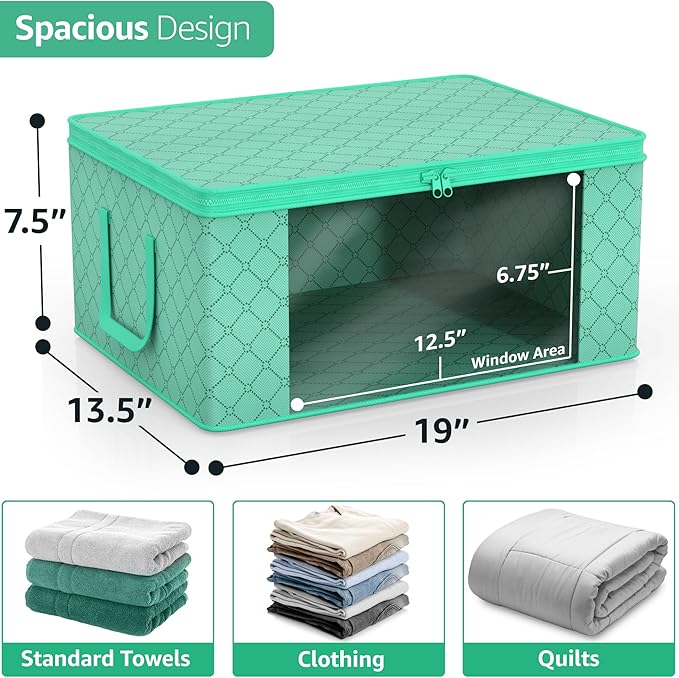 Sorbus Medium Clothes Storage Bags - Foldable Blanket Storage Bins for Organizing Bedroom, Closet, Clothing, Comforter, Organization with Clear Window, Lids and Carry Handles - Set of 6