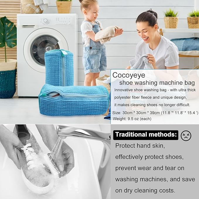 Shoe Washing Machine Bag, Laundry Shoe Bag for Washer and Dryer, Reusable Zipper Plush Sneakers Washing Machine Bag for Shoes, Gym,Tennis Shoes, Delicate Blue 1pc