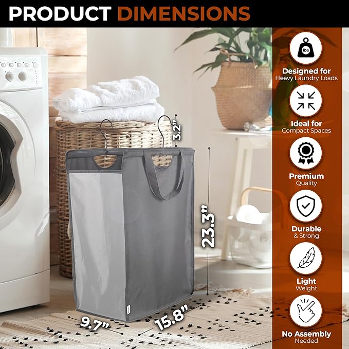 ALCOVA 2 Pack Hanging Laundry Hamper, Space-Saving Mesh Hanging Laundry Bag with Dual Handles & Sturdy Hooks, Portable Hanging Hamper for Family, College Students, Small Closet Solutions