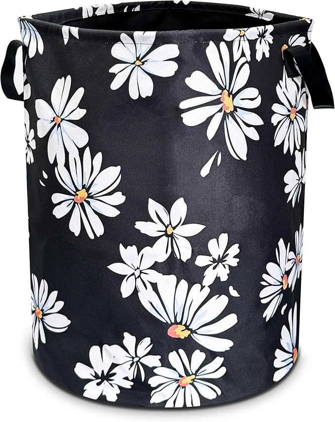 Daisy Laundry Basketwhite Yellow Flower Foldable Oxford Cloth Funny Tote Bag Laundry Hamper Clothes Storage Bucket Toy Organizer For Bathroom/Laundry Storage/Bedroom 18.9x16.5 In