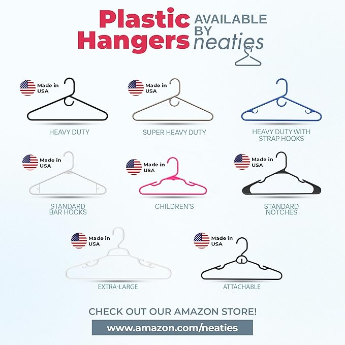 Neaties Large & Wide Heavy Duty Clothes Hangers 50+ Pack (72 Count) – Made in USA – Ideal for Plus Size Clothing – 10lb Plastic Hangers with Notches for Oversized Adult Coats & Pants – White
