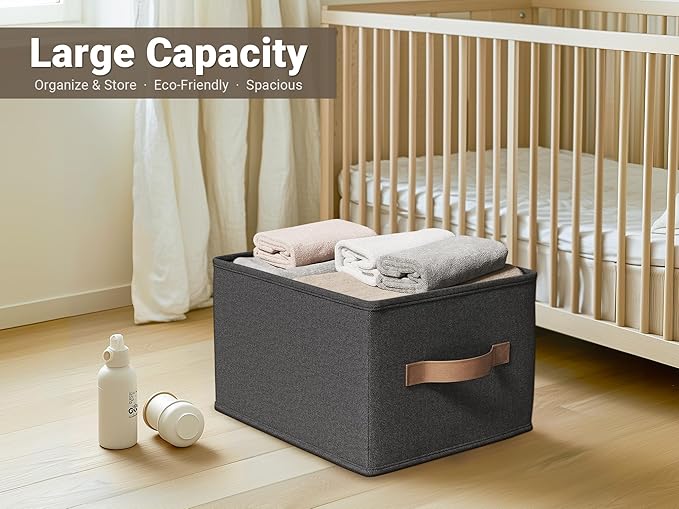 3 Pack Fabric Storage Bins for Shelves | 11.5x8.75x6.5in Storage Baskets | Fabric Closet Organizers and Storage Bins with Handles Home Organization| Linen Clothes Bins | Black