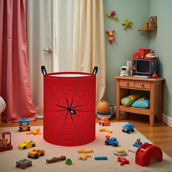 Baby Laundry Basket Baby Nursery Hamper Kids Laundry Basket Toy Storage Bin for Boys Room Decor Gift Baskets for Bedroom Bathroom(Spider Web)