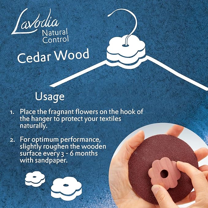 Cedar Wood Closet Freshener for Clothes Hangers, 30 Wooden Flowers for Wardrobe Closet - Cedarwood Hangers - Wood Ring Pack - Clothes Refresher - Cedar for Drawers and Closets