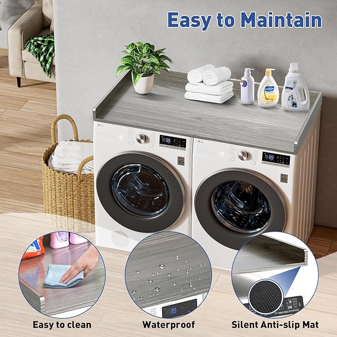 Washer Dryer Countertop: 27.5" x 54" Laundry Topper for Washer and Dryer - Non-Slip Washer and Dryer Countertop with Safety Edge - Laundry Room Organization (Gray)